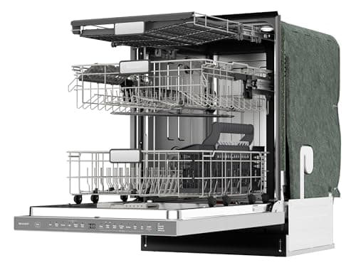 SHARP SDW6767HS Smart Dishwasher Works with Alexa. Includes LED Interior lights, Stainless Steel interior, Heated Dry with Fan Assist, Wash Zone cleans half load on either rack, Adjustable Third Rack 25