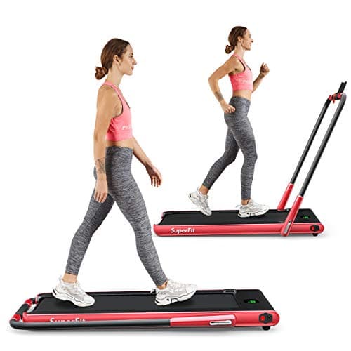 Goplus 2 in 1 Folding Treadmill, 2.25HP Under Desk Electric Superfit Treadmill, Installation-Free with APP Control, Remote Control, Blue Tooth Speaker and LED Display, Walking Jogging for Home Red