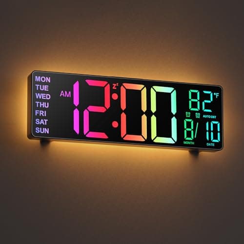 JALL 10.5'' Large Digital Wall Clock, Big LED Number Display, Alarm, RGB Colors, Auto DST, Temperature for Classroom, Bedroom, Decor, Birthday Xmas Gift for Senior, Mem Womem Mom Dad