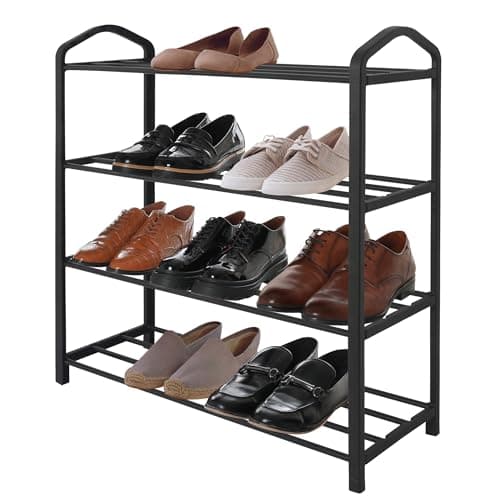 Americanflat Shoe Organizer - 4 Tier Shoe Rack Storage Shelf with Reinforced Frame and Metal Tubes - Black Shoe Rack for Closet, Entryways, or Garages - Easy to Assemble Space-Saving Design