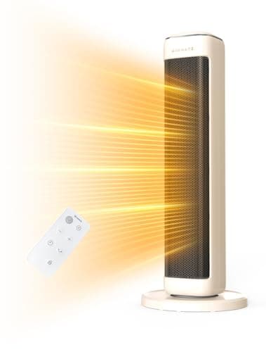 25" Space Heaters For Indoor Use Large Room, Electric Heaters For Indoor Use with Thermostat, Oscillating Room Heaters with Timer, Remote Control, Overheat Protection Tower Heater for Bedroom (Beige)