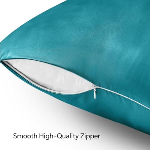 BEDELITE Satin Pillowcase with Zipper 2 Pack, Teal Pillow Cases Standard Size, Super Soft and Cooling Similar to Silk Pillow Cases, Gift for Women Men(20x26 Inches) 5