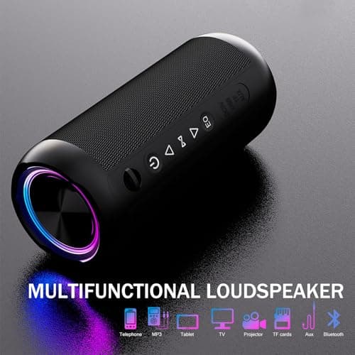 HUO JI Portable Bluetooth 5.0 Speaker with Deep Bass, IP66 Waterproof & Dustproof,RGB Lighting,AUX/TF Card Support,Type-C Charging,TWS Stereo,Perfect for Home,Outdoors,Cycling,Hiking,Camping&Parties 8