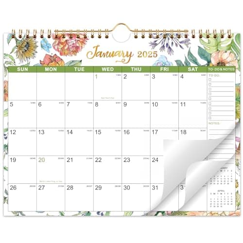 Wall Calendar 2025-2025 Calendar, Jan. 2025 - Dec. 2025, 11" x 8.5", 12 Monthly Calendar 2025, Hanging Hook + Ruled Blocks - Floral
