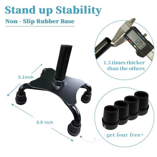 AOHHL Quad Walking Cane Foldable Adjustable Portable Stick Men & Women and Seniors - Lightweight & Sturdy with 4-Pronged Base for Extra Stability Balance,Self Standing Gifts for mom Dad(black1) 7
