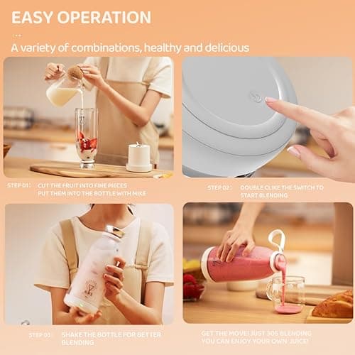 Buzveuya Portable Blender, Personal Smoothie Maker with 6 Blades, Rechargeable Mini Juicer Cup, 17 oz with Travel Lid for Outdoors, Camping, Office, Kitchen (Pink) 8