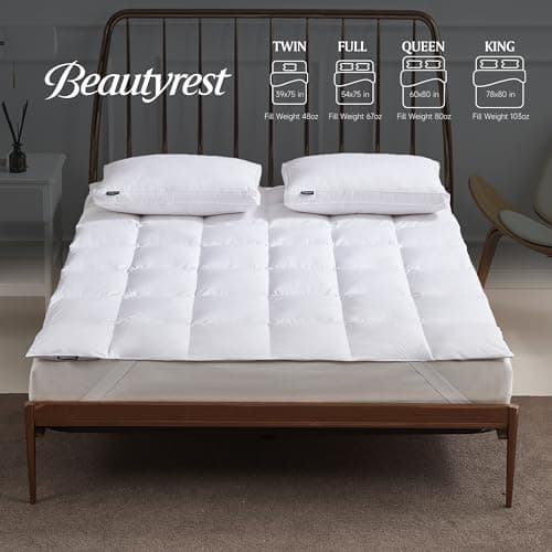 Beautyrest White Feather Down Mattress Pad King Size - 233 Thread Count Tencel/Cotton Blend Featherbed Cover with Elasticized Anchor Bands Mattress Pad 5