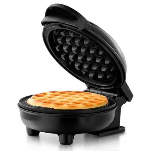 Holstein Housewares Personal Non-Stick Waffle Maker, Black - 4-inch Waffles in Minutes