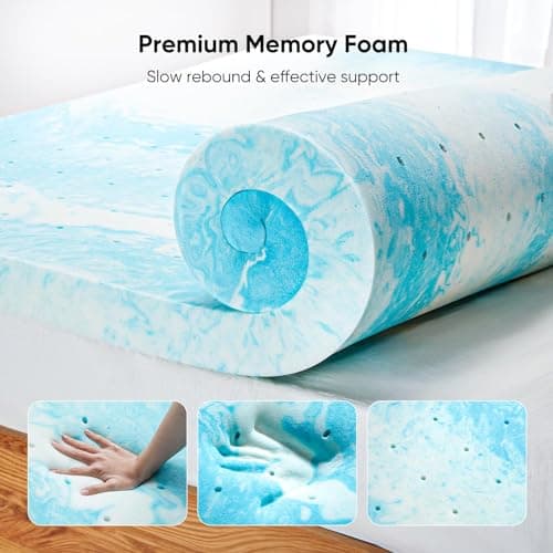 Marsail 3-inch Queen Memory Foam Mattress Topper, Gel Infused Cooling, Soft for Sleeper Sofa, RV, Camper, CertiPUR-US Certified 3