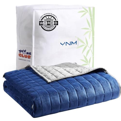 YnM Cooling Weighted Blanket for Adults, Cooling & Cozy Velvet Dual-Sided, 20lbs Heavy Bed Throw for Couple, Four Seasons Use (88x104 Inches, Queen or King Bed, Blue/Grey)