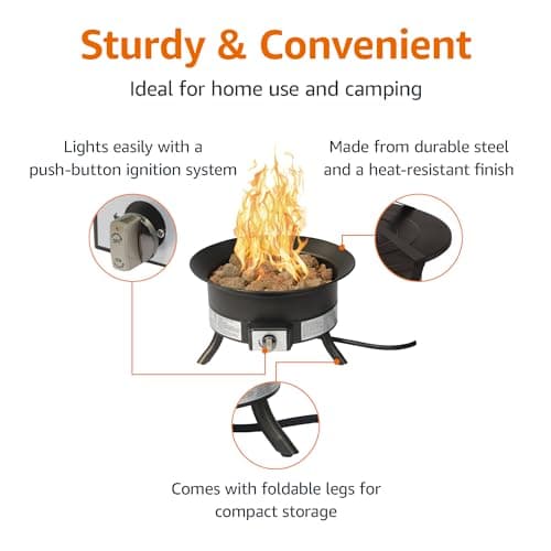 Amazon Basics Portable Propane Fire Pit, 19 inch Round Gas for Patio, 55,000 BTU, Carry Strap, Heat, Warmth and Ambience 5