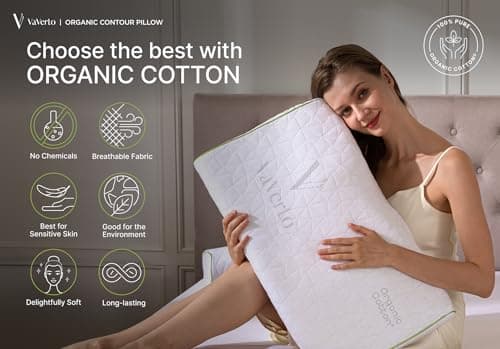 Vaverto Orthopedic Cervical Pillow for Side Sleeping- Adjustable Contour for Neck & Pain Relief, Ideal for Side, Back & Stomach Sleepers, Odorless Memory Foam, Organic Cotton Cover - Standard Size 7