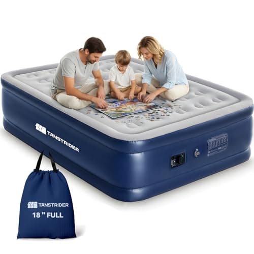 TANSTRIDER Air Mattress Full with Built in Pump,18'' Raised Inflatable Blow Up Air Bed, 3 Mins Quick Self-Inflation/Deflation Inflatable Bed for Guests & Home, Outdoor Camping and Travel, 600lbs Max