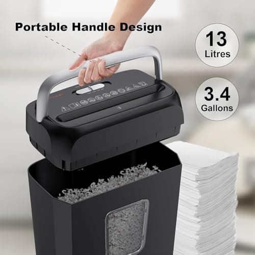 Bonsaii Paper Shredder for Home Use, 3.4 Gal Wastebasket, 6-Sheet Crosscut Paper and Credit Card Shredder for Home Office with Handle for Document,Mail,Staple,Clip (C237-B) 6