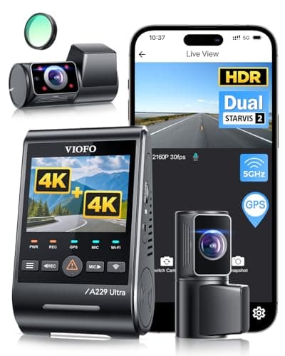 VIOFO A229 Ultra 3 Channel Dash Cam, Dual 4K + 1080P, 210° Fisheye Cabin Car Camera, Triple STARVIS 2 Sensors with Dual 4K HDR, Faster 5GHz Wi-Fi & GPS, Smart Voice Control, Super Night Vision 2.0