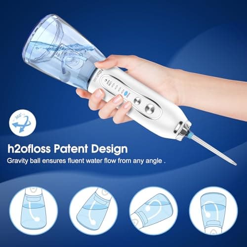 H2ofloss Water Dental Flosser Portable Dental Oral Irrigator with 5 Modes, 6 Replaceable Jet Tips, Rechargeable IPX7 Waterproof Teeth Cleaner for Home and Travel -300ml Detachable Reservoir (HF-6) 5