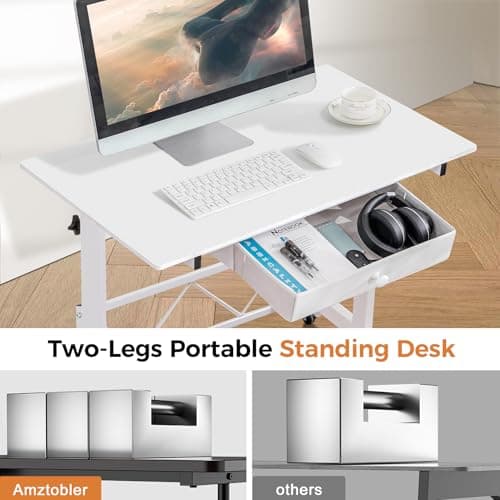 GTPLAYER Small Standing Desk Adjustable Height Small Computer Desk Mobile Portable Rolling Laptop Table with Wheels 32" Computer Workstation Sit Stand Desks Portable Standing Table Treadmill desks 7