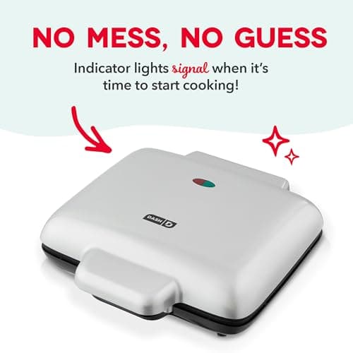 Dash No-Drip Waffle Maker - Makes Four Waffles at Once for Hassle-Free Breakfasts - Dual Nonstick Heating Plates & Quick Heat-Up System - Easy-Release Surface - Silver 6