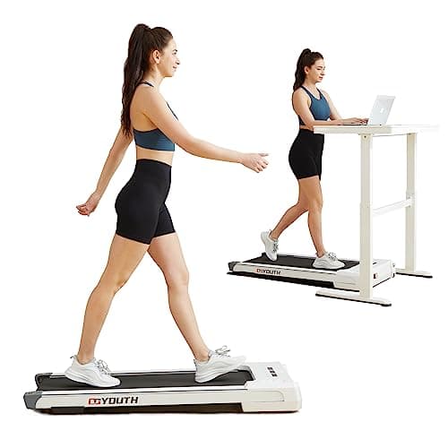 GOYOUTH Walking Pad, 2.25HP Under Desk Treadmill with 12 HIIT Programs, Portable Jogging Machine in LED Display, Treadmills for Home Office and Small Space (White)