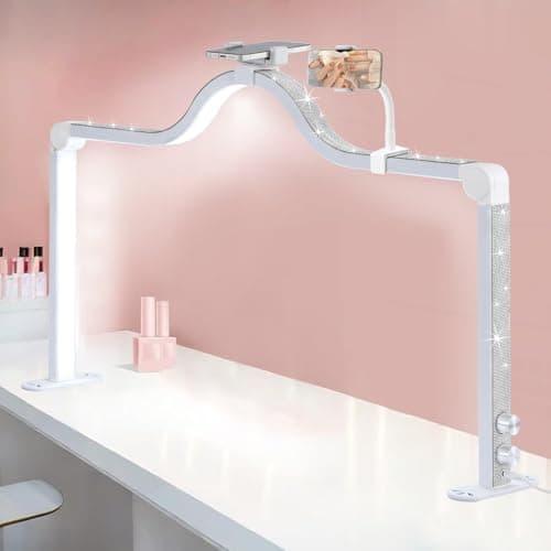 Afatnao Upgraded Nail Tech Lamp with Dual Phone Holder, 34 in Foldable Large Nail Light for Desk, 3 Modes 3000K-6000K LED Manicure Lamp, Half Moon Light for Lash Eyelash Extension, Tattoo, Eyebrows