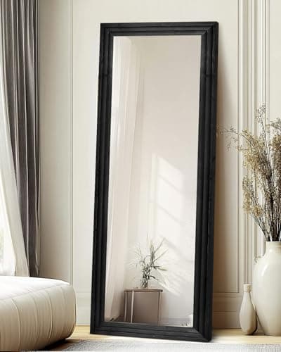 ABSWHLM Full Length Mirror 65"x22" with Stand Solid Wood Frame Floor Large Mirror for Living Room, Bedroom Hanging Standing or Leaning Wall-Mounted, New Black 7
