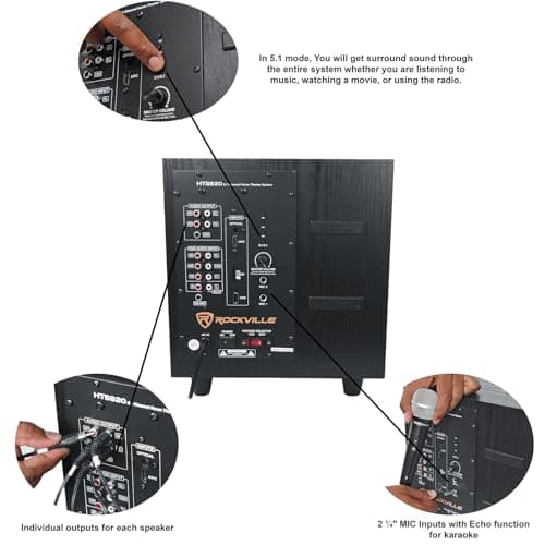 Rockville HTS820 1500W 5.1 Channel Home Theater System with 8" Subwoofer, Bluetooth, USB, Includes Remote and Speaker Mounts - Perfect for Movies, Music, Karaoke 6