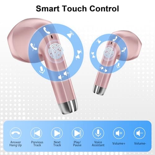 Wireless Earbuds, Bluetooth 5.4 Headphones HiFi Stereo, ENC Noise Cancelling Mic, 48H Playtime Headphones Wireless with LED Display, IPX7 Waterproof Bluetooth Earbuds for Sports, Work, Rose Gold 6