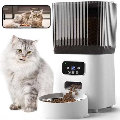 Sandpoy Automatic Cat Feeder with Camera, 1080P Live Video with Night Vision, 6L/25 Cups Timed Cat Food Dispenser for Remote Feeding, 2-Way Audio, Pet Feeder for Cats and Dogs with App Control