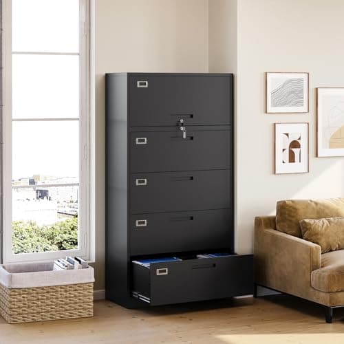 MIIIKO 4 Drawer File Cabinet with Top Shelf, Metal Lateral Filing Cabinet with Lock, 1 Door File Cabinets Storage Organizer for Home Office 6