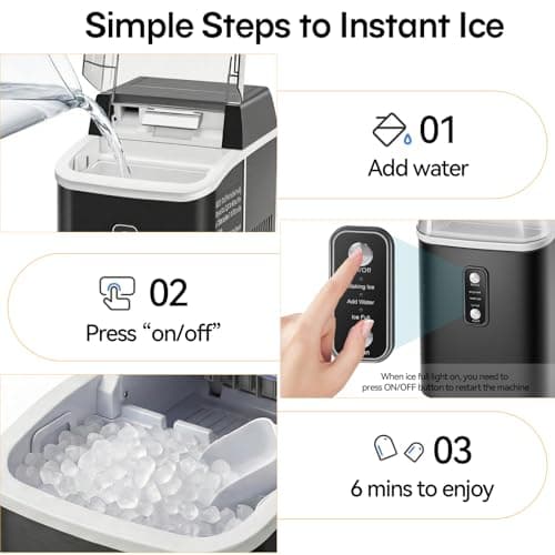 NEWBULIG Nugget Ice Makers Countertop, Portable Nugget Ice Machine, Ready in 6 Mins, 24lbs in 24Hrs, Auto-Cleaning, with Basket and Scoop, for Home, Kitchen, RV, Camping, Black 6