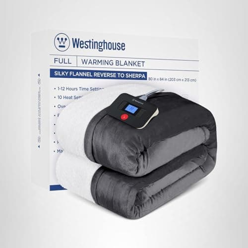 Westinghouse Electric Blanket Full, Heated Blanket Full Size with 10 Heating Levels and 1 to 12 Hours Heating Time Settings, Flannel to Sherpa Reversible, Machine Washable (80" x 84", Charcoal) 9