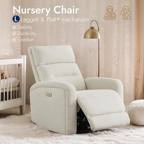 Watson & Whitely Swivel Power Recliner Glider Rocker, Nursery Recliner with Charging Port for Living Room, Fabric in Linen 9
