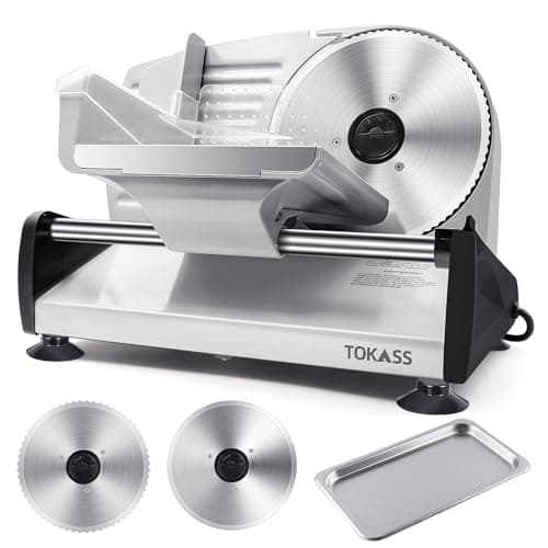 200W Meat Slicer Machine for Home Use,Deli Slicer with 2 Removable 7.5'' Stainless Steel Blades,Adjustable Dial for 0-15mm,Electric Food Slicer for Meat,Bread,Easy to Clean (200W+2 Blades+Silver)