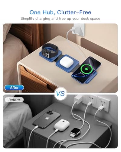 Iseyyox Charging Station for Apple Devices - 3 in 1 Magnetic Foldable Wireless Charger Dock - Travel Charging Pad for MagSafe iPhone 16 15 14 13 12 Pro Max Plus Watch & Airpods 6