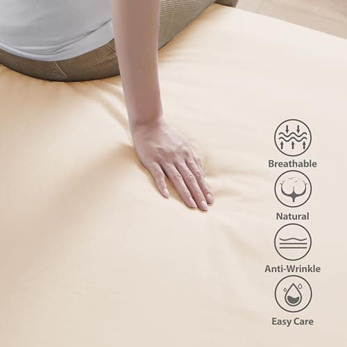 Zaizaihome 100% Organic Egyptian Cotton Fitted Sheet, 18"" Deep Pocket & 600 Thread Count Breathable Bottom Sheet (1 Fitted Sheet Only, Beige, Full) 5
