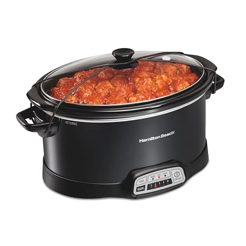 Hamilton Beach Portable 7 Quart Programmable Slow Cooker with Three Temperature Settings, Lid Latch Strap for Easy Travel, Dishwasher Safe Crock, Black (33474G)