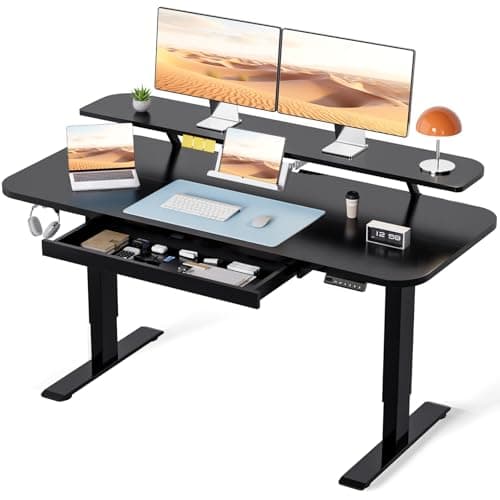 COMHOMA Electric Standing Desk with Drawers, 48 x 24'' Sit Stand up Desk with Monitor Stand, Laptop Stand, Height Adjustable Ergonomic Home Office Computer Desk with Memory Preset Controller (Black)