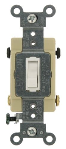 Leviton 15-Amp, 120/277-Volt, Toggle Framed 4-Way AC Quiet Switch, Commercial Grade, Grounding, 54504-2W, White