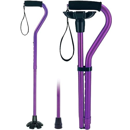 PortCanes Walking Cane for Women and Men Adjustable Folding Canes with Extra Stability Base and Offset Soft Cushioned Handle Walking Stick for Seniors (Purple_Frosted)