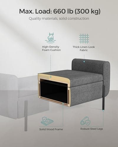 SONGMICS Storage Bench with Armrests, Ottoman for Living Room, Bedroom, Entryway, Steel Legs, Dark Gray ULOM072G01 7