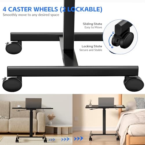 GallopFun Mobile Laptop Standing Desk Adjustable Height, Small Mobile Desk Workstation with Wheels, Portable Rolling Computer Desk Cart for Home Office Classroom (Black) 7