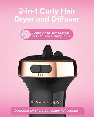 Bellissima Diffon Ceramic Diffuser Hair Dryer for Curly Hair - 2-in-1 Blow Dryer with Diffuser - Reduces Frizz, Defines Curls, Volumizes - Lightweight, Compact, Easy Hold Handle 5