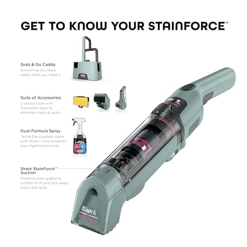 Shark StainForce Cordless Portable Spot, Stain, & Odor Remover System for Carpets, Area Rugs, Upholstery, Stairs, with Storage Caddy, Accessories, and Full-Size Cleaning Solution, HX101 (New) 12