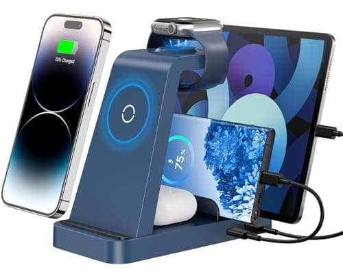 Wireless Charger for iPhone - 5 in 1 Charging Station for Multiple Devices Apple: Fast Wireless Charging Stand Dock for iPhone 17 16e 16 15 14 13 12 Pro Max Apple Watch Airpods(Blue)