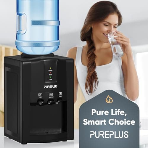 PUREPLUS Top Loading Countertop Water Dispenser, 3 or 5 Gallon Water Cooler, 3-Temperature Settings for Hot & Cold, Room Temperature Water, Removable Drip Tray, Compact for Home, Office, Dorm & RV Use 9