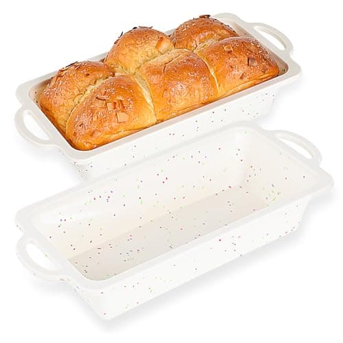 Vinino 2 Pack Silicone Bread Loaf Pan With Metal Reinforced Frame, 9.5 x 5 in Non-stick Pan for Baking, Durable Bread Pan for Oven Dishwasher Safe - Cream