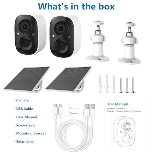 2K Security Camera Wireless Outdoor,Solar Powered WiFi Cameras for Home Security with Motion Detection,Color Night Vision(Spotlight),Instant Alert,2-Way Audio,Siren&SD/Cloud Storage,IP65,2.4GHz,2 Pack 9