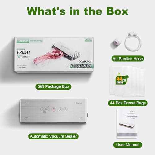 Gasbye 2-Pump Vacuum Sealer Machine, [2X Suction Power] Food Sealer for Dry, Wet Food, Sous Vide, 44Pcs Precut Bags Included, Easy-to-Clean Removable Drip Tray, Durable Silicone Gaskets, Silver 5