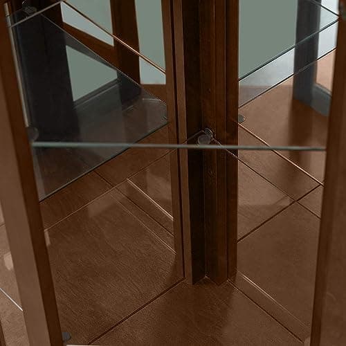 HomVent Corner Curio Cabinet with Lights, Glass Display Cabinet Display Case Storage Showcase w/Adjustable Shelves, Mirrored Back Panel ＆ Tempered Glass Doors for Living Room (Walnut, Corner Shape) 7