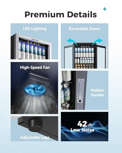 EUHOMY 4.5 Cu.ft Beverage Refrigerator and Cooler, 145 Can Mini fridge with Glass Door for Soda Beer Wine, Small Drink Dispenser with Digital Adjustable Thermostat for Home Office Bar 7